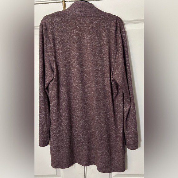 Bobeau Women’s Open Front Large Purple / Eggplant Heather Cardigan with Pockets - Picture 3 of 6